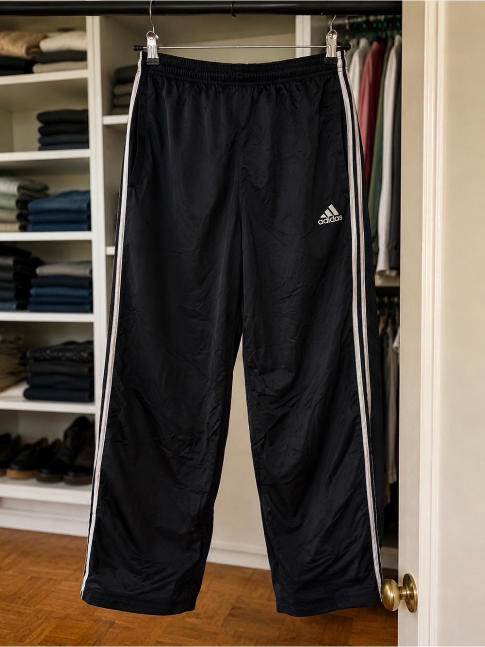 adidas Black Athletic Track Pants with White Logo